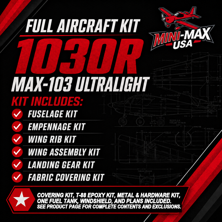 1030R MAX-103 Ultralight Full Aircraft Kit card: kit sections and what is included