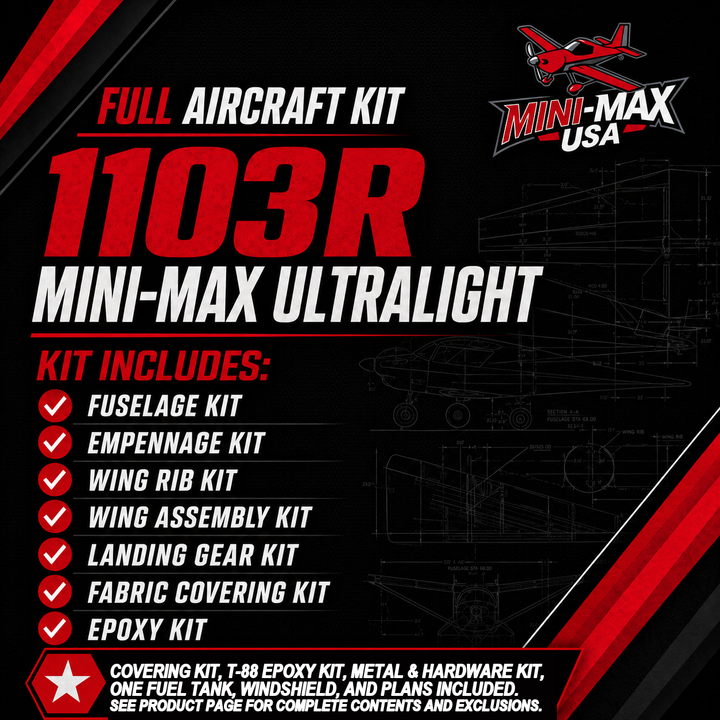 1103R Mini-Max Ultralight Full Aircraft Kit card: kit sections and what is included