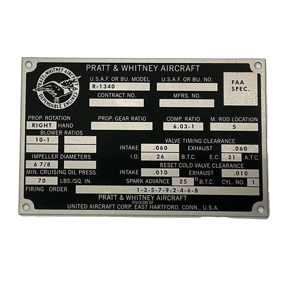 Pratt &amp;amp; Whitney R-1340 Engine Data Plate