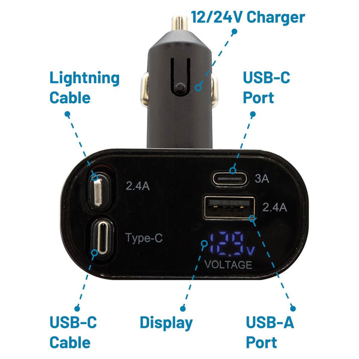 Flight Gear Retractable 12/24v charger with LED Screen