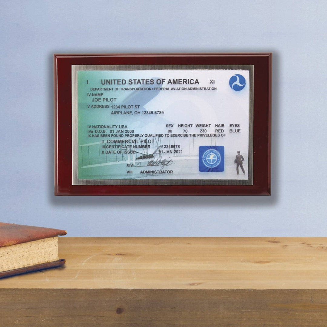 Elite Pilot License Plaque Single-Sided (Cherry Finish)