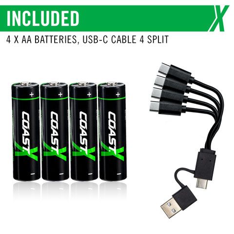 Coast AA Zithion-X Rechargeable USB-C Ported Batteries (4 Pack)