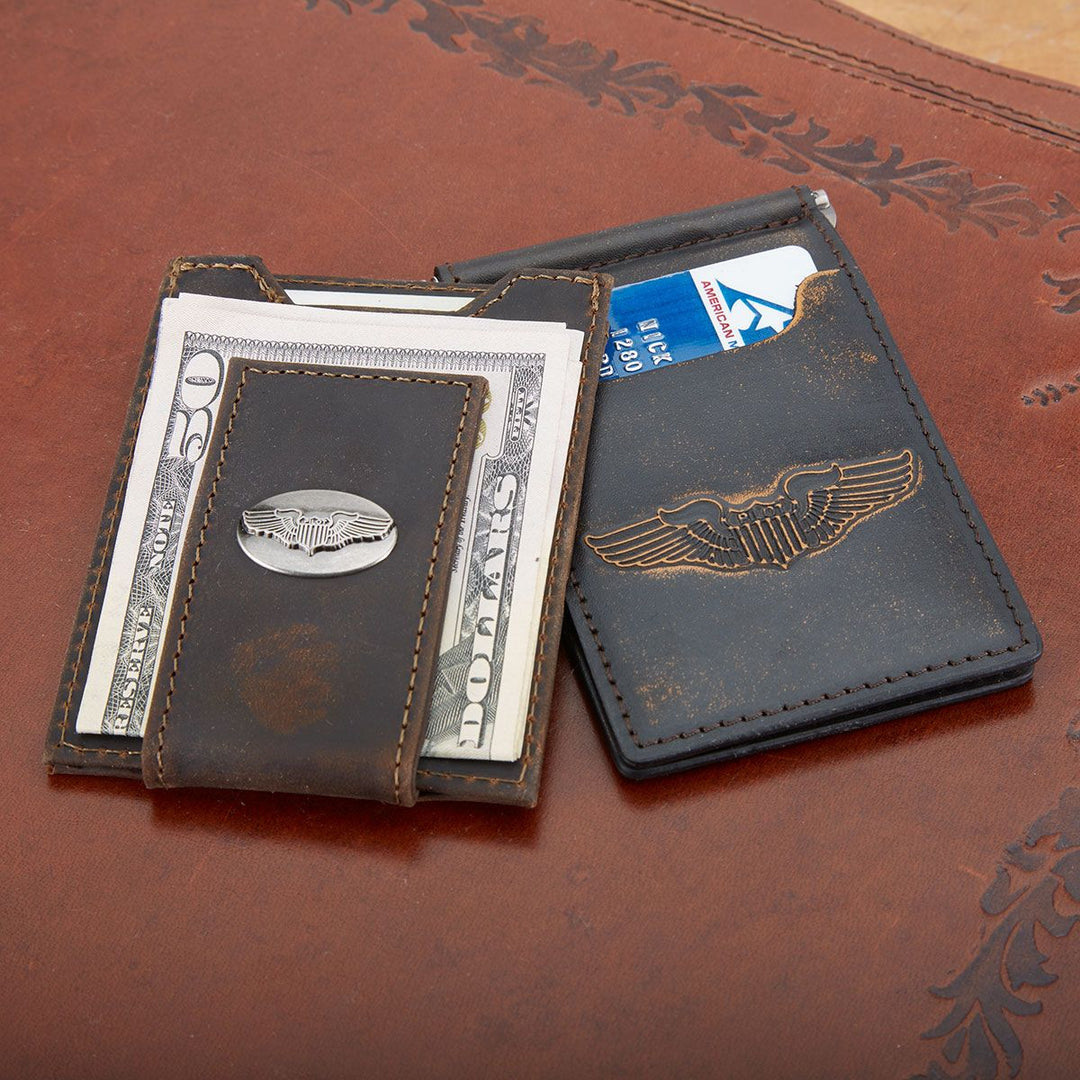 Pilot Wings Burnished Leather Front Pocket Wallet