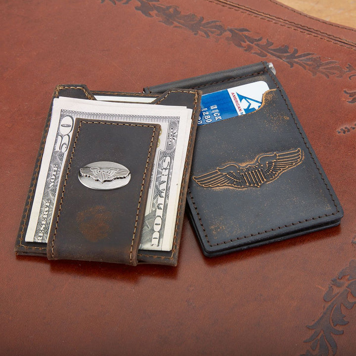 Pilot Wings Burnished Leather Front Pocket Wallet