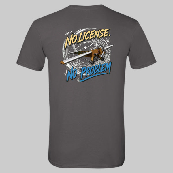 DANKO No License. No Problem. T-shirt, charcoal back with airplane graphic