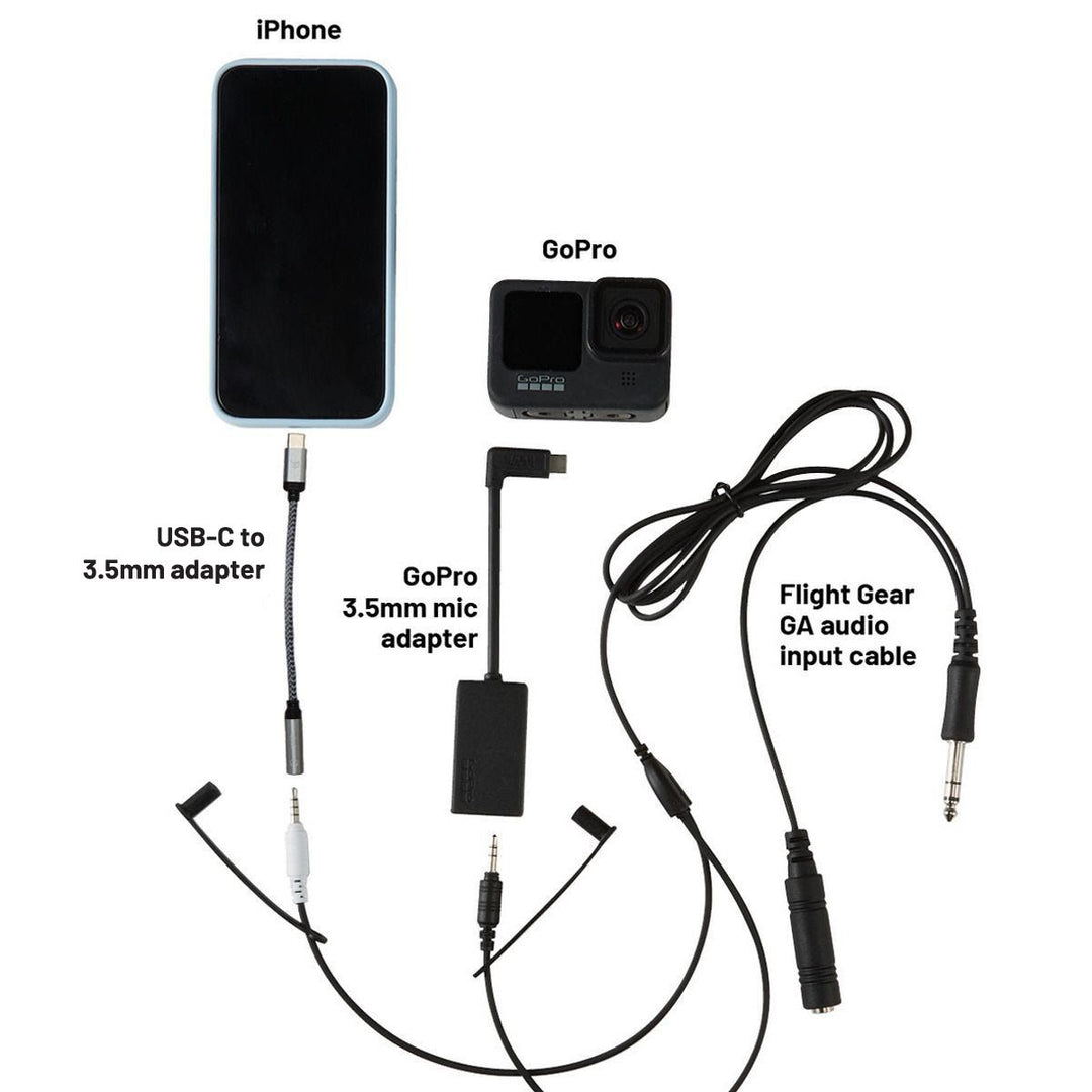 Flight Gear GA Audio Input Cable with GoPro and Type C Adapter Recording Kit