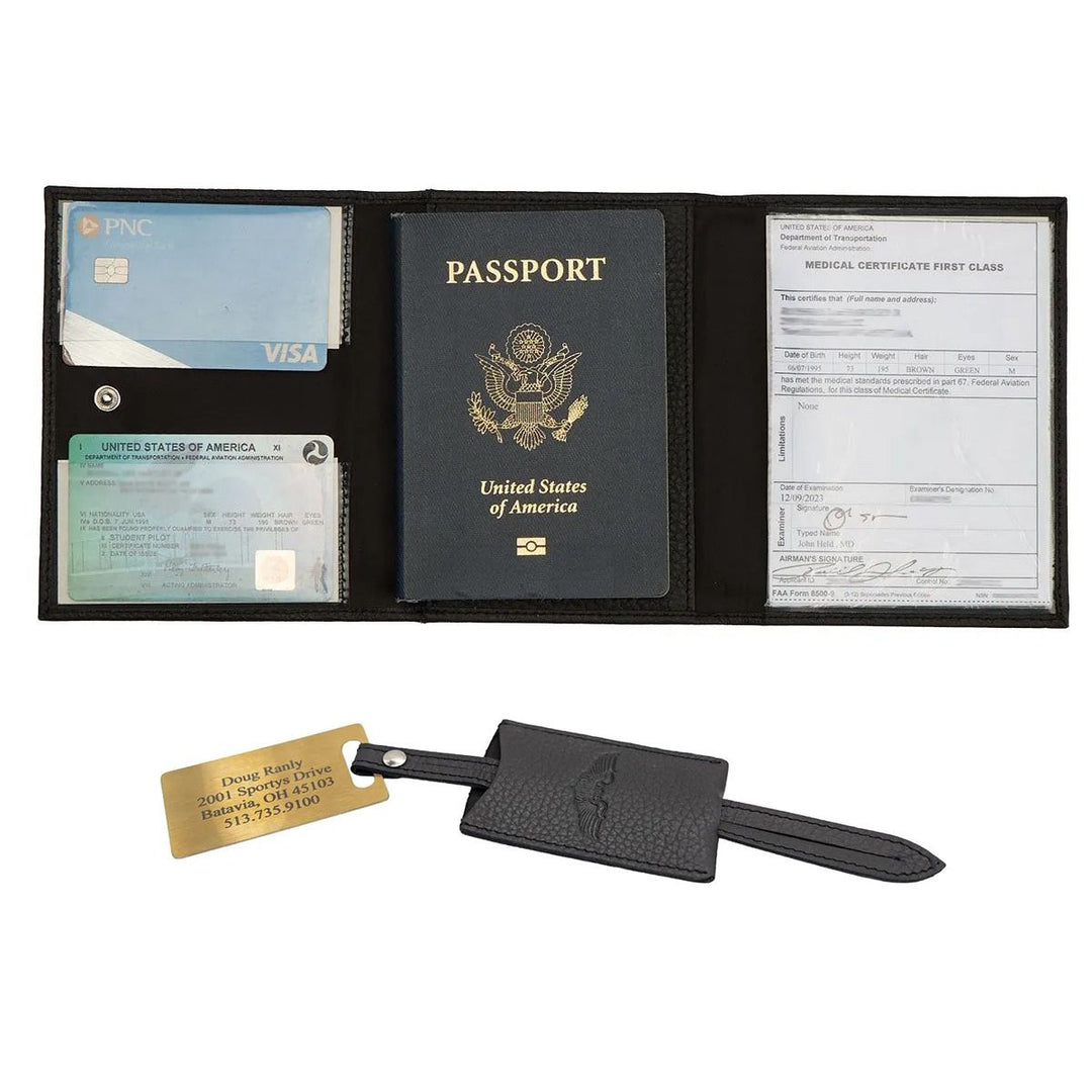 Pilot Wings Passport Holder and Custom Luggage Tag Set