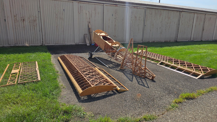 Fisher 303 project airframe with uncovered wings and tail components in Niles Michigan